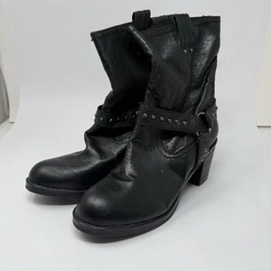 Nine West Womens Shoes 10.5M Leather Boots Moto Black Western Ankle Biker - Picture 1 of 12