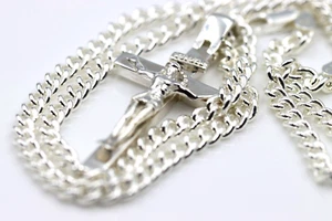 Genuine Sterling Silver Full Solid Heavy Crucifix Cross Pendant + Necklace Chain - Bild 1 von 9