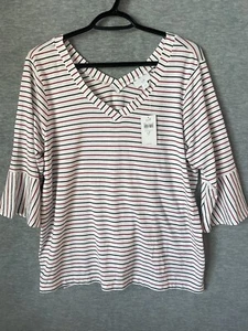 J. JILL Damen-Stretch bequeme modale Baumwollbluse mehrfarbig gestreift Petite L - Bild 1 von 7
