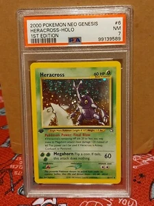 Carta Classificata Heracross Holo #6 PSA 7 Pokemon 2000 Inglese 1° Edizione Neo Genesis - Foto 1 di 7