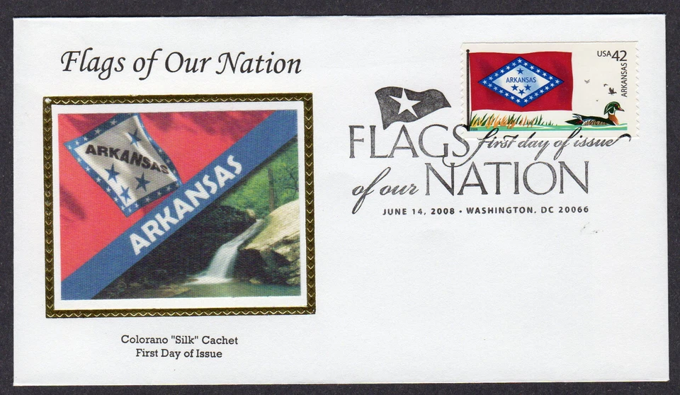 2008 42c State Flag ARKANSAS Coil (Scott 4278) - Colorano "Silk" FDC MW90 - Image 1 of 1
