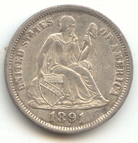 1891 Seated Liberty Dime, Lustrous AU Cover