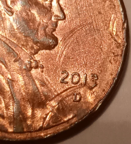 2013 D Lincoln Shield Cent With Multiple Misaligned Die Clashes on Obverse Cover