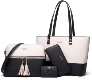 4Pc Synthetic Leather Handbags Purse Tote Bag Shoulder Bag Satchel, Many Colors! - Picture 1 of 54