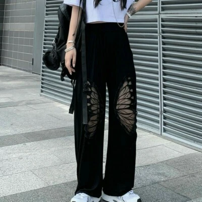 Dama Pantalones Sueltos Pantalones Huecos Mariposa Gota Cintura Elástica Hip-hop Informales Foto 1 de 4