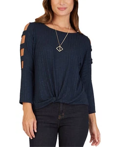 BCX Women's Juniors' Lattice-Sleeve Top (Large, Indigo) - Picture 1 of 3