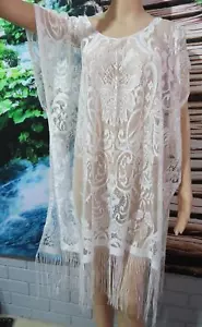 + SIZE VICTORIAN LOOK WHITE LACE LONG TUNIC TASSLED OVERTOP fits 16 - 26 - Picture 1 of 4