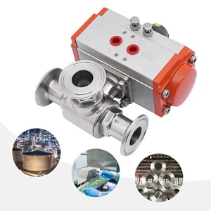 1 inch T Type Tri Clamp Sanitary Pneumatic Ball Valve 3-Way Stainless Steel 304 - Picture 1 of 11