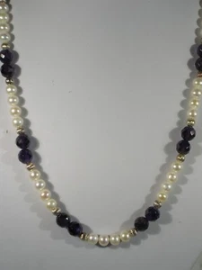 20" Pearl & Amethyst Bead Necklace - Picture 1 of 2