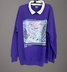 Jerzees Mujer Sudadera Púrpura Esquí Vail Colorado De Colección Años 90 Montaña Nieve Arte XL - Imagen 1 de 20