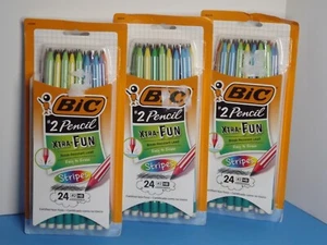 3 Packungen Bic #2 Bleistift Xtra-Fun Streifen 24 Bleistifte jede Packung Neu (D) - Bild 1 von 3
