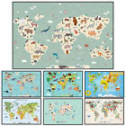 Animal World Map Canvas large Educational Teaching Kids Child Funny Wall Poster