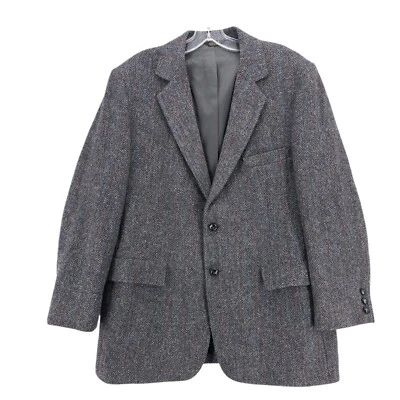 Blazer Abrigo Deportivo HARRIS TWEED Gris Lana Espiga Rojo Azul Rayas Talla 44R Foto 1 de 4