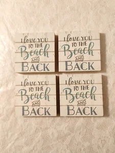 4er Set Mud Pie "Ich liebe dich zum Strand und zurück" Weiß Untersetzer 4"x4"X 1/2" - Bild 1 von 8