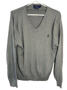 Suéter Polo Ralph Lauren Para Hombre Grande Gris Cuello en V Manga Larga 100% Algodón Pima - Imagen 1 de 11