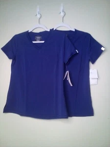 Cherokee Scrubs Top Women XS Lot of 2 Medical Uniform Moisture Wicking Blue - Picture 1 of 13