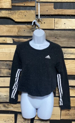 Adidas Sport 2 Street Melange Black Crop Sweatshirt Womens Sz XS - Image 1 of 4