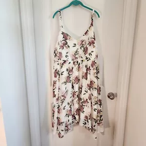 Torrid Lined Sundress 3X Ivory Floral Chiffon Adjustable Straps Hankerchief Hem - Picture 1 of 17