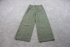 Madewell Pants Womens 4 Green Harlow Wide Leg Drapey Twill Pleated Linen Blend - Picture 1 of 11