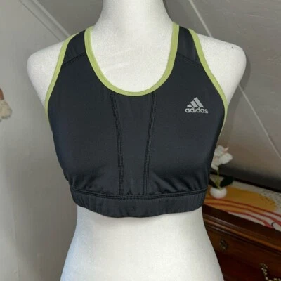 Adidas женщин климат спортивный бюстгальтер. Размер средний черный с зеленым трубопроводом. - Изображение 1 из 4