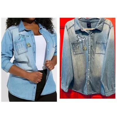 Camisa Denim Torrid Disney Pixar Monsters Inc Sully Mike Abotonada Cambray 3X Foto 1 de 4