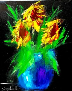 big COLORFUL CANVAS 16 X 20 SUNFLOWER acrylic Painting Original SWARTZMILLER DNA - Picture 1 of 20