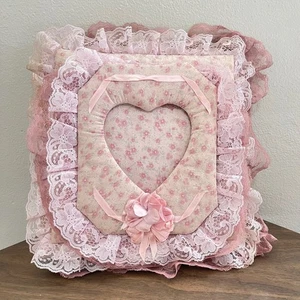 Vintage Spitze Stoff gepolstert Fotoalbum Landhaus rosa Journal Sammelalbum 80 Retro Herz - Bild 1 von 11