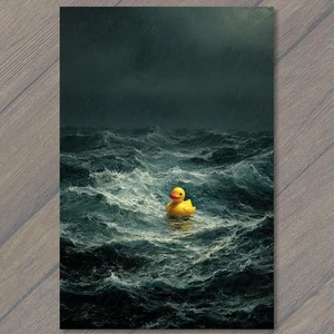 Impresión artística Pato de goma Océano lluvioso Moody Storm Waves cielo oscuro dramático humor marino - Imagen 1 de 1