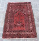3x5 Feet Red Handmade Afghan Bukhara Wool Antique Rug Persian Tribal Vintage Rug