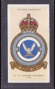 RAF BADGES - No. 151 Fighter Squadron - 80 + year old UK Card # 44 - Picture 1 of 2