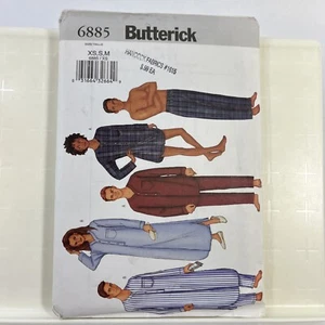 2001 Butterick 6885 Unisex Nightshirt Pants Size XS S M Vintage Sewing Pattern - Picture 1 of 6