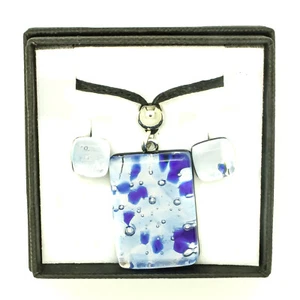 Murano Glass Pendant Earring Set Silver Blue Handmade Authentic Venice Gift Box - Picture 1 of 6