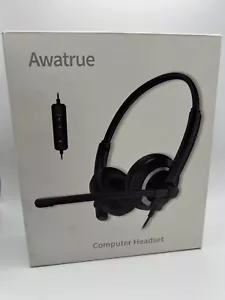 Casque d'ordinateur filaire antibruit noir Awatrue avec microphone - Photo 1/9