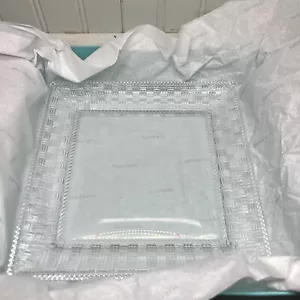 Tiffany & Co. Crystal Woven Square Basket Weave Plate Platter 8" x 8" Signed Box - Picture 1 of 8