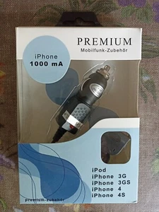 PREMIUM Kfz-Ladekabel für Apple iPhone 3G/3G S/4/4S und iPod, 1000 mA 12-24 V - Bild 1 von 2