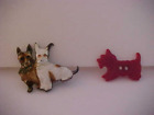 Set Vintage Terrier Toy Dog Puppy (1) Enameled Metal Pin ,(1) Red Plastic Button