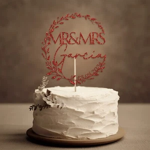 Glitter Wedding Cake Topper With Name Date, Mr & Mrs, Anniversary Party Decorate - Picture 1 of 16