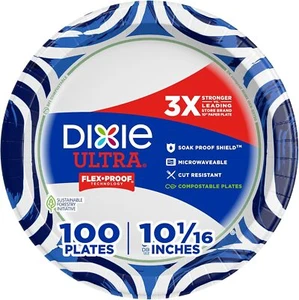 Dixie Ultra 10" Large Paper Plates 100 Ct Heavy Duty Soak-Proof (72 characters) - Picture 1 of 5