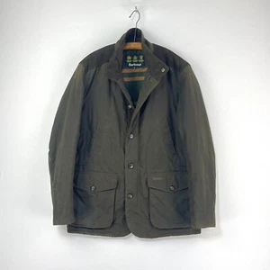 Barbour Kyle Wax Jacket Mens Medium Olive Green Classic Waxed Country Corduroy - Picture 1 of 16