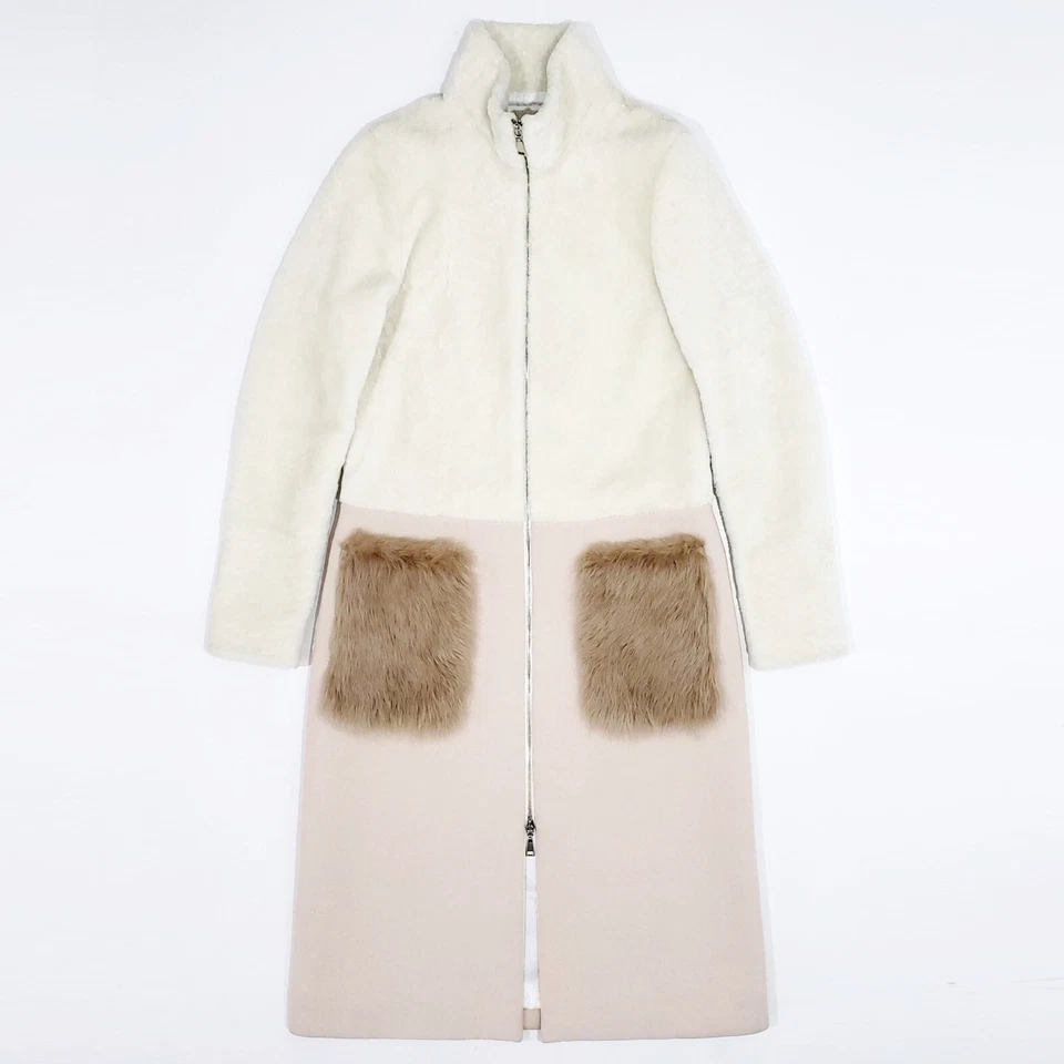 Abrigo largo DROMe ajustado de piel de oveja mezclada con bolsillo RACCAGNI cremallera S-M Foto 1 de 4