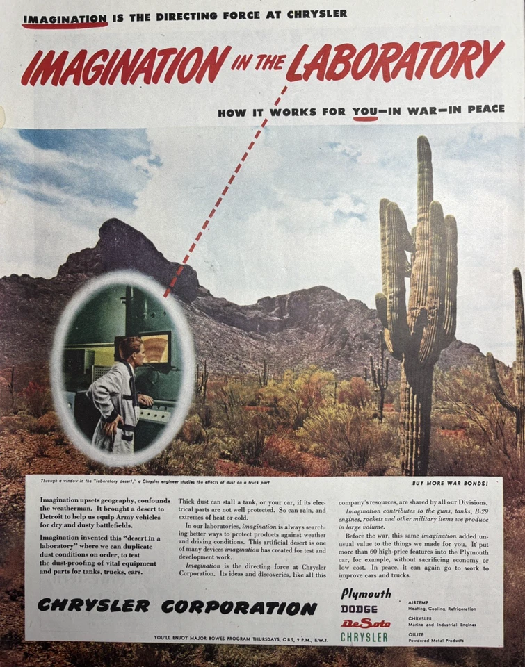 1945 Chrysler Corporation Imagination Laboratory Effects Dust Truck VTG Print ad - Image 1 of 1