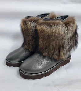 $2845 Brunello Cucinelli  100% Fur Leather Ankle Boots W/Monili Bead EU 37 US 7 - Picture 1 of 9