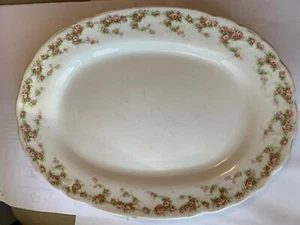 Antique Mercer 13" Pink Roses with Sprays of Green Vines Platter Stamped on Back - Picture 1 of 10