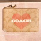 NWT Coach Corner Zip Wristlet In Signature Canvas With Heart Print CP436