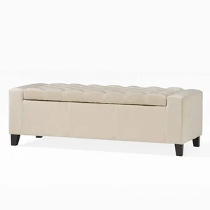 Noble House Jabari Ivory Polyester Tufted Storage Ottoman - Picture 1 of 11