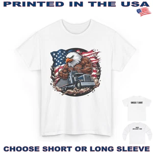 Digirods American Bald Eagle Trucker Flag Big Rig 18 Wheeler Cartoon T Shirt - Picture 1 of 6