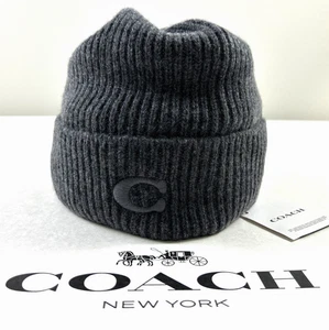 NEW COACH Unisex Beanie Hat Charcoal Gray SIG C Wool Cashmere Knit OS - Picture 1 of 4