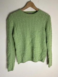 Vintage LL Bean Sweater Women’s S Green Cable Knit Crew Lambs Wool Fisherman - Picture 1 of 3