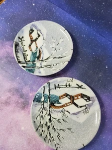 Set Of 2 Vintage Italian Hand Painted Textured Grey Snow Scene For Betea 8 " - Picture 1 of 6