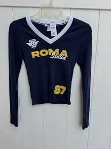 RSQ Roma Italia marineblaues Langarm-Baby-T-Shirt neu mit Etikett Damen Small " - Bild 1 von 5